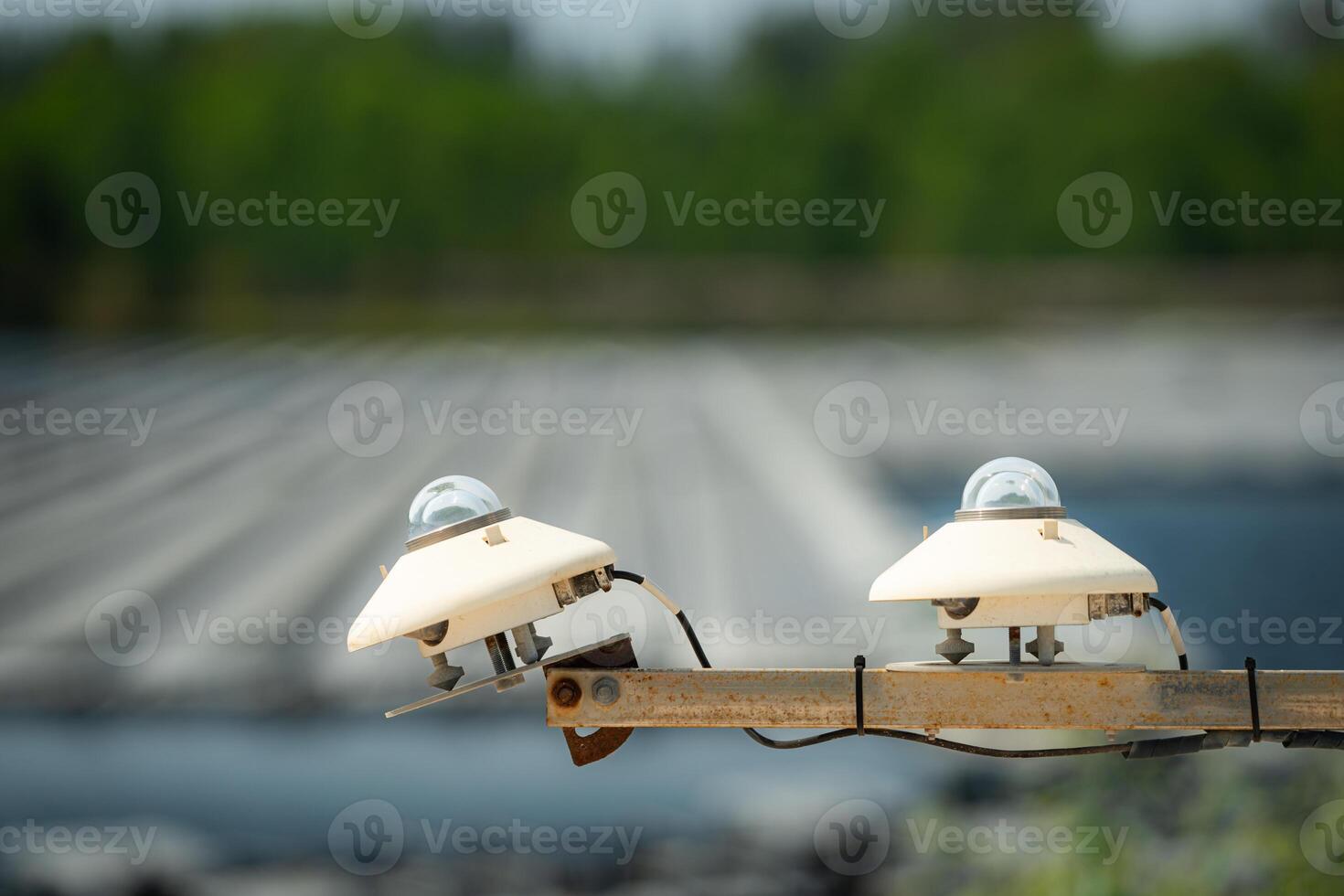 Close-up of the solar panel's sun detector in the floating solar panels farm photo