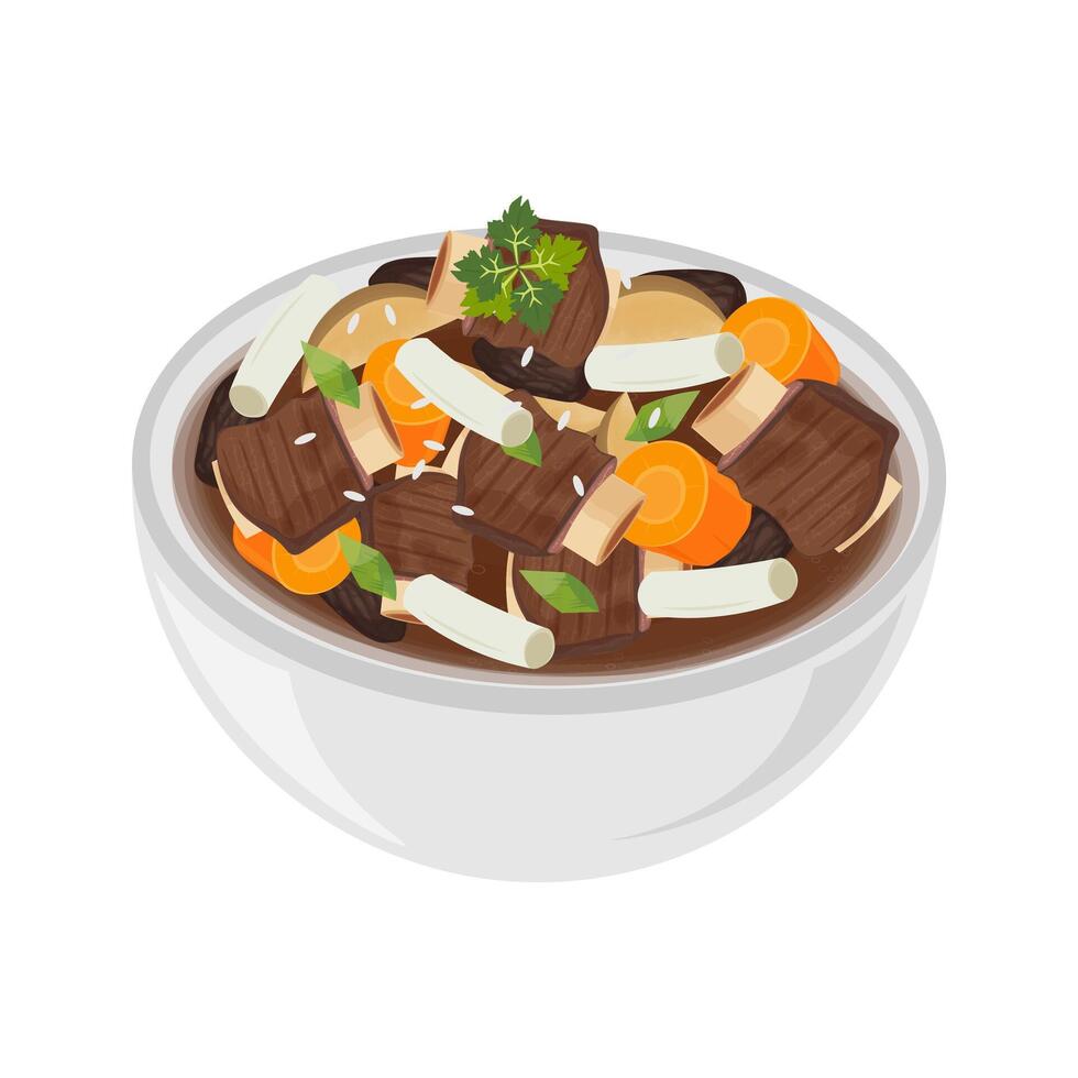 coreano comida galbi jjim cocido a fuego lento corto costillas vector ilustración logo