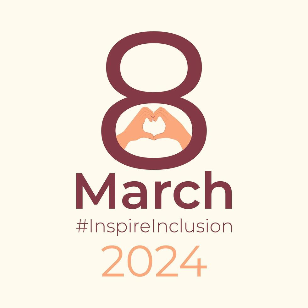 InspireInclusion postcard 2024 International Women's day poster with text in 8 Marth. Greeting Card for information about theme of social campaign Inspire Inclusion. vector