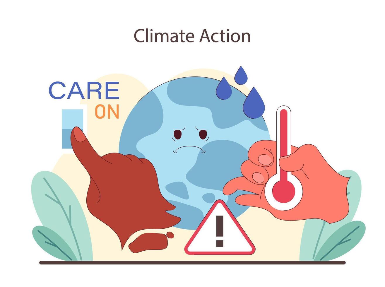 Urgent climate action embodied. Hands adjust the global thermostat, highlighting the need for environmental care. vector