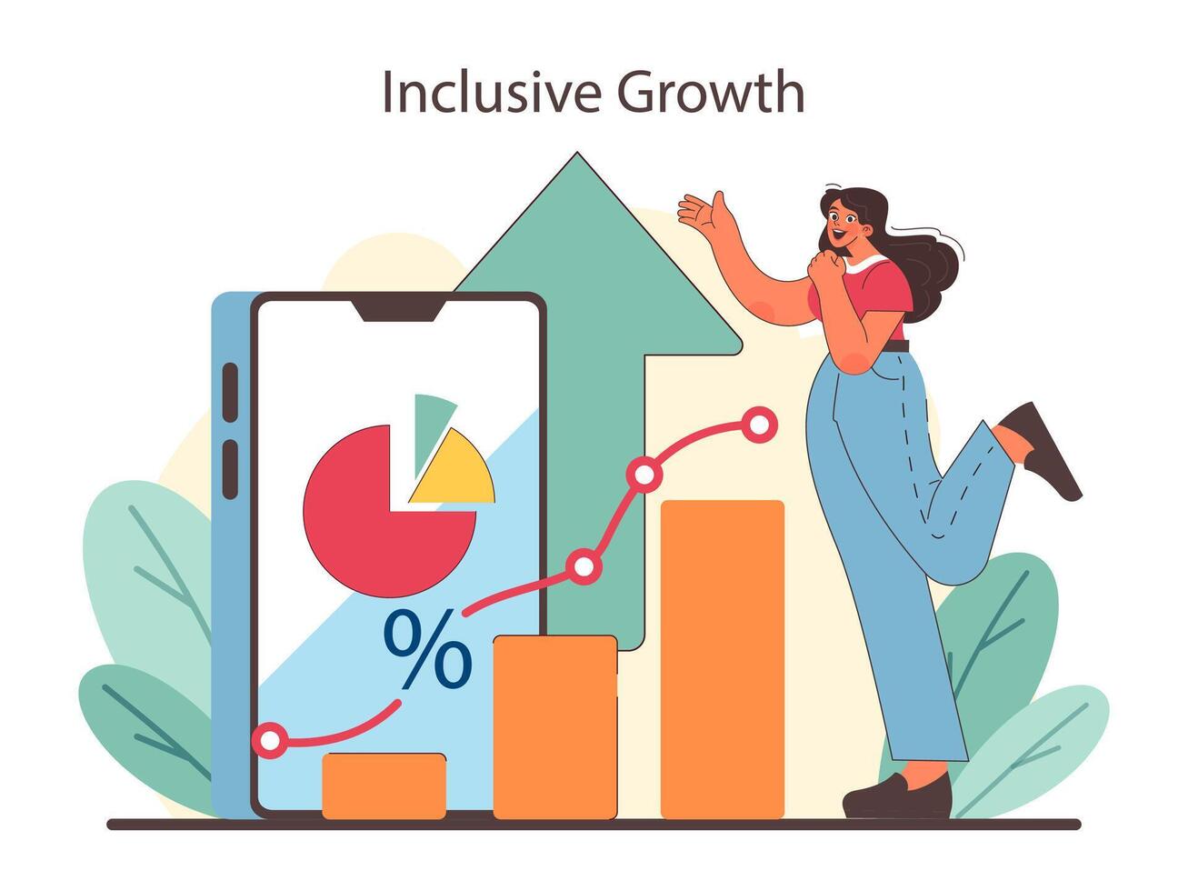 económico crecimiento visualizado. graficar hacia arriba tendencias en inclusivo economía. vector