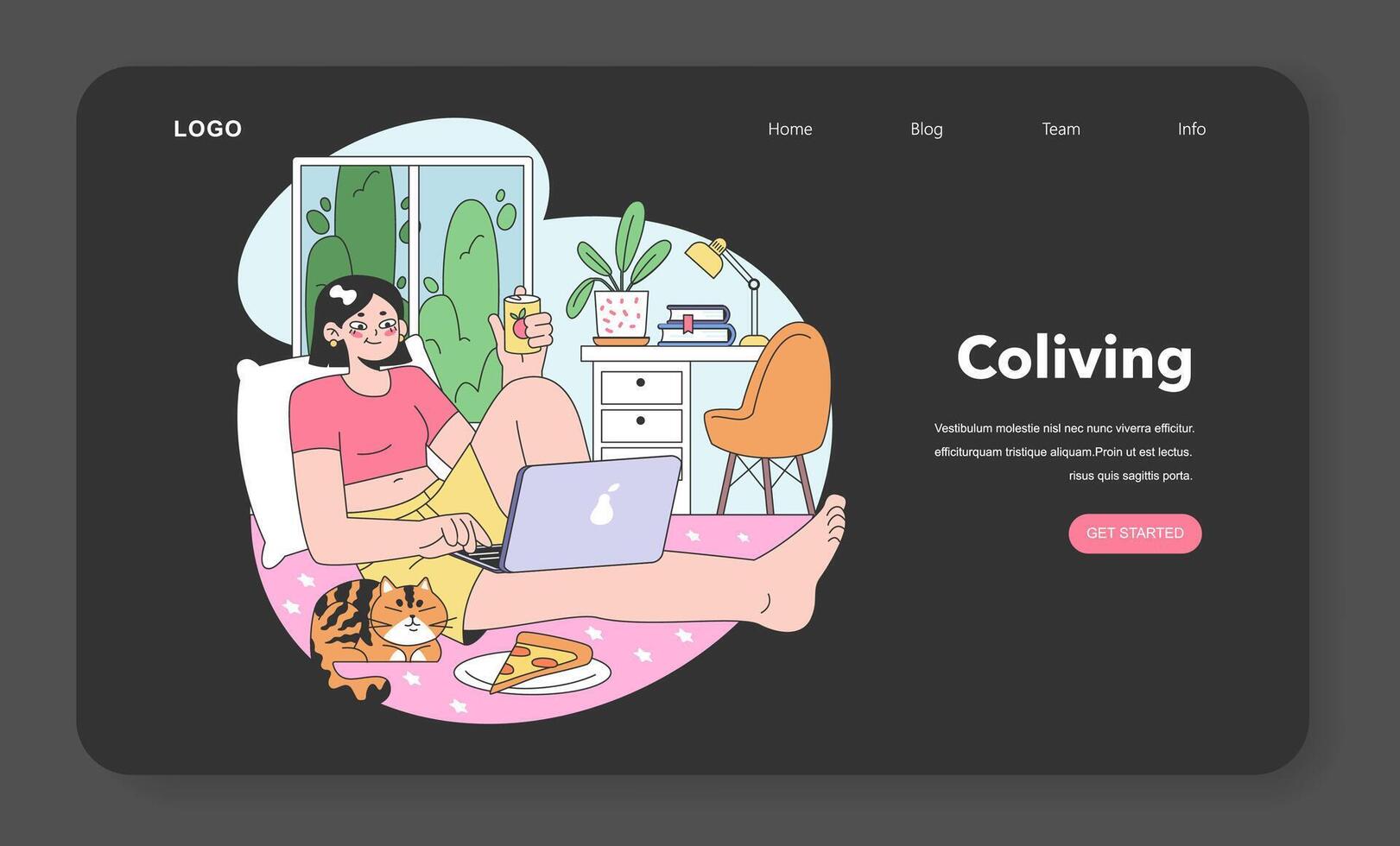 Co-living web banner or landing page night or dark mode. vector