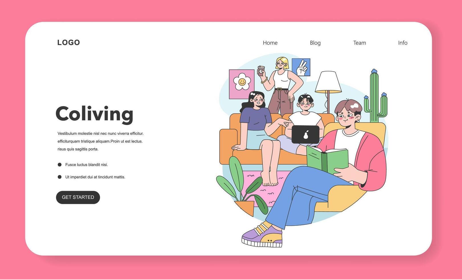 Co-living web banner or landing page. Friends or roommates vector