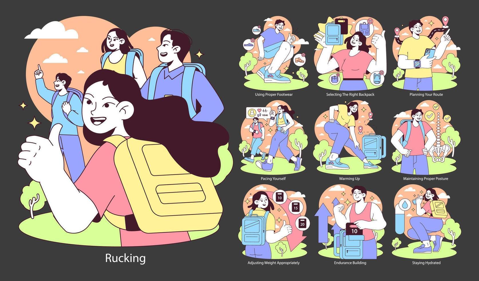 Rucking set. Flat vector illustration.