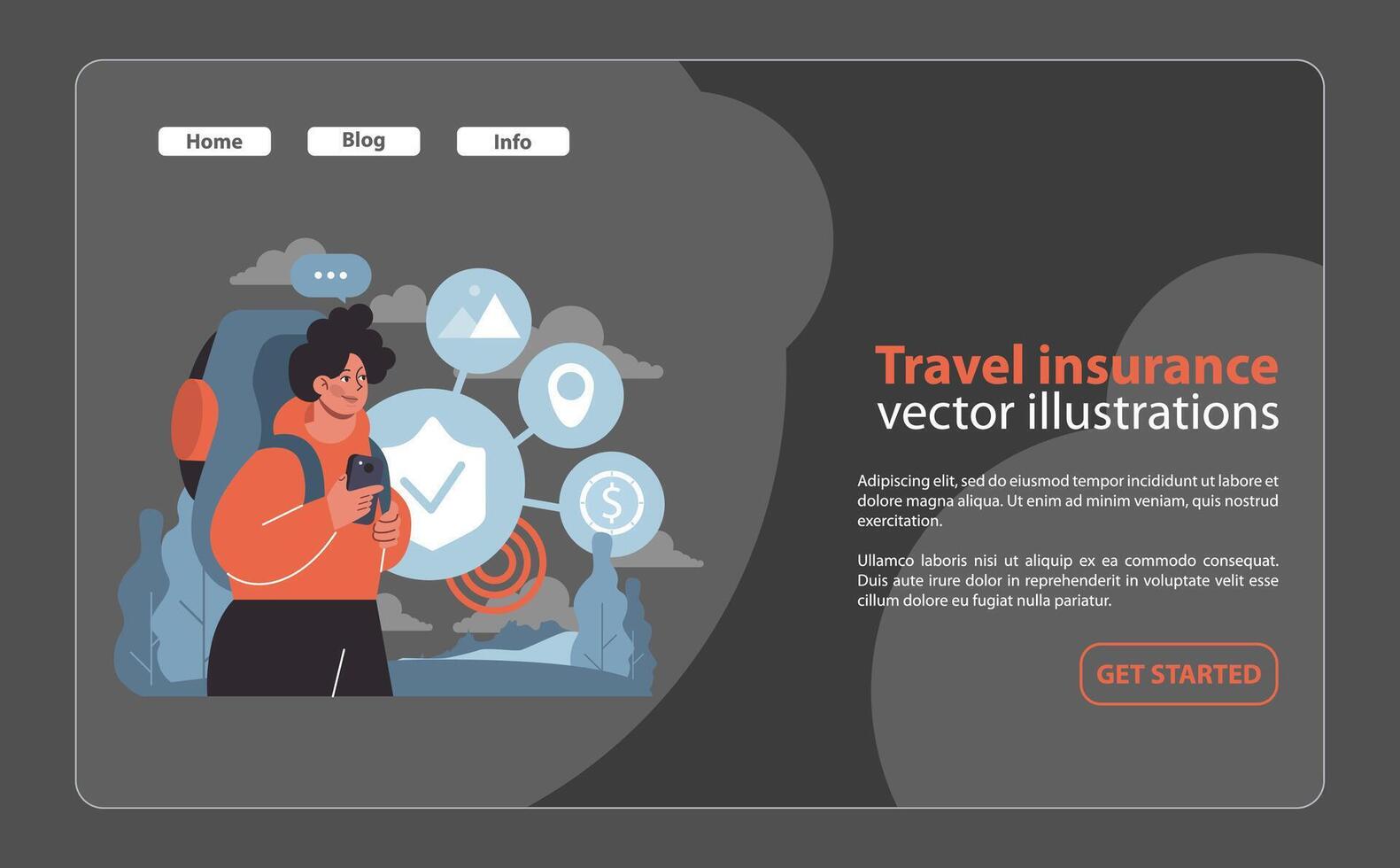 Travel insurance concept. Adventurer secures trip with a comprehensive. vector