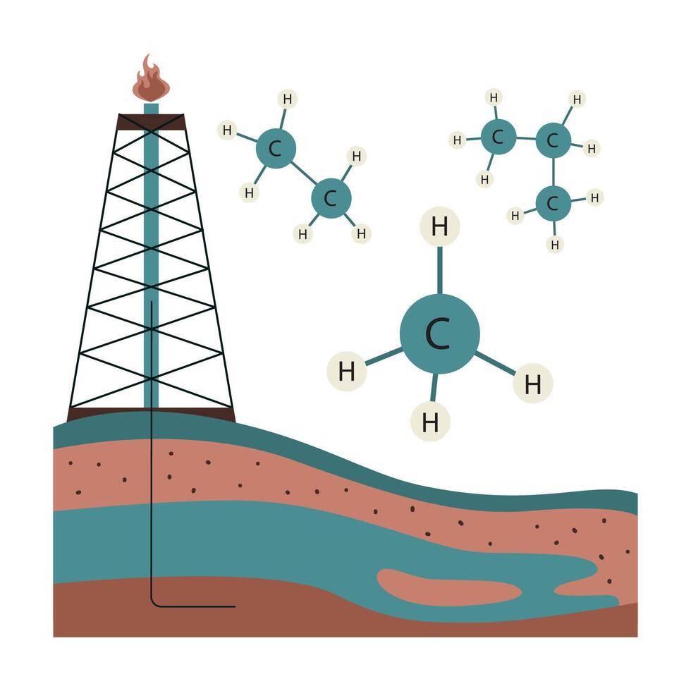 fósil combustible. natural gas extracción. tierra crudo materiales agotamiento. un petróleo plataforma vector