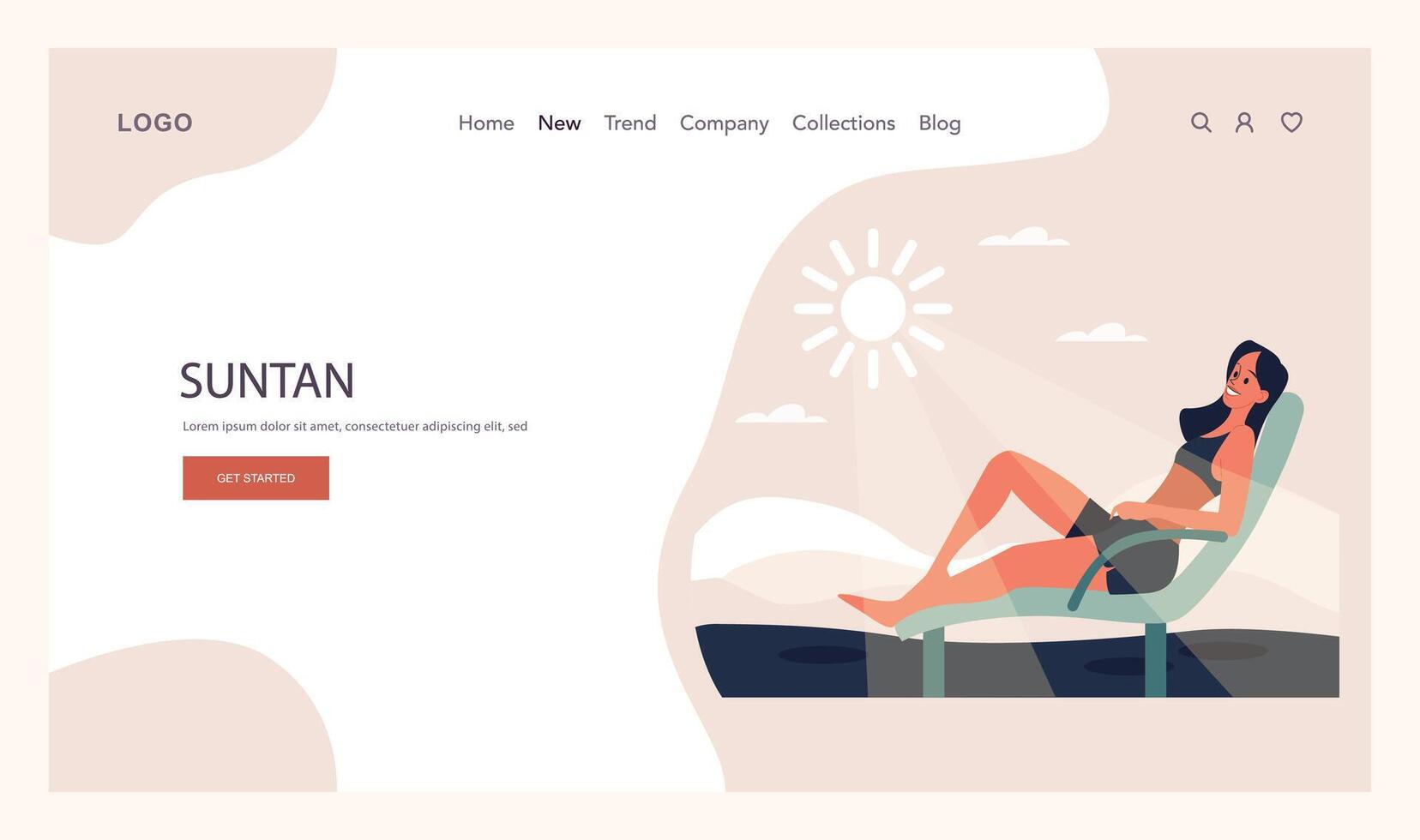 Self-tan web banner or landing page. Beautiful woman applying self-tanner vector