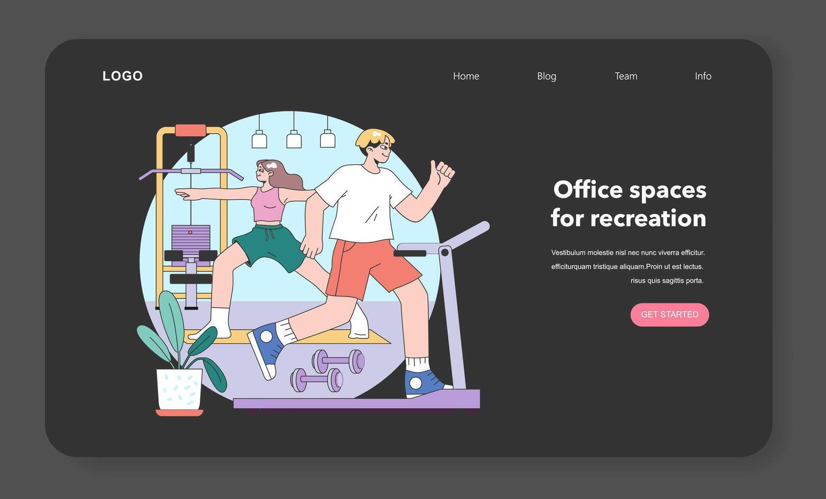 Gym-based office break concept. Flat vector illustration