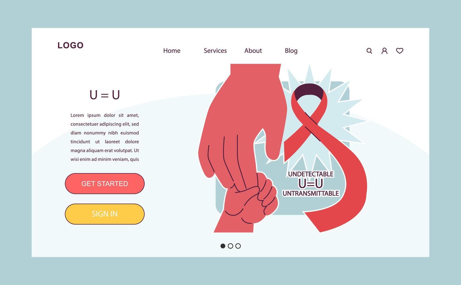 World AiDs day web banner or landing page. HIV, immunodeficiency vector
