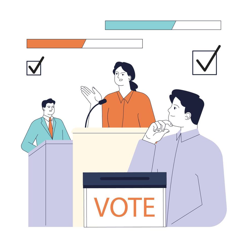 Political diversity. Citizens engaging in a multi-party electoral process. vector