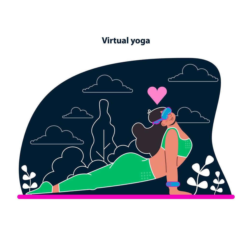 virtual yoga. encontrar tu centrar con mejorado con realidad virtual yoga posa vector