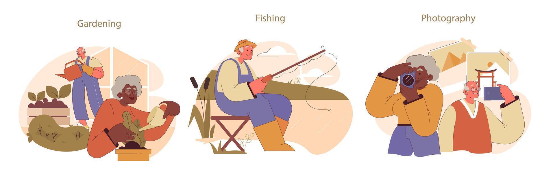 Retirees' Activities set. vector