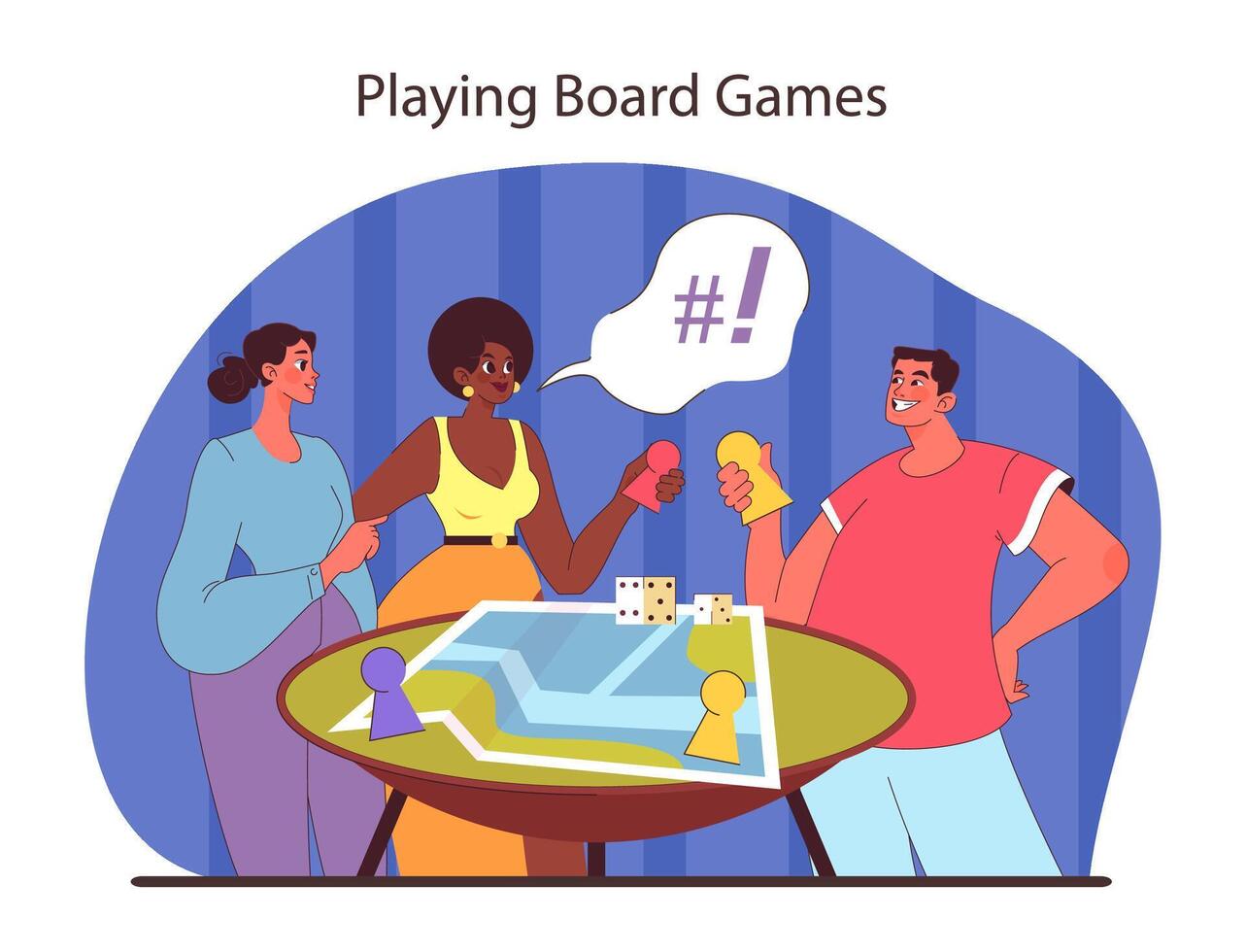 Board games concept. Friends compete and enjoy strategy and luck-based games. vector