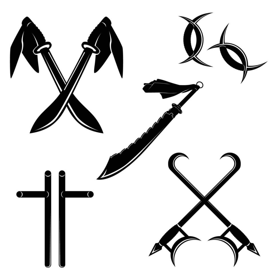 Kung Fu Weapons Silhouettes vector