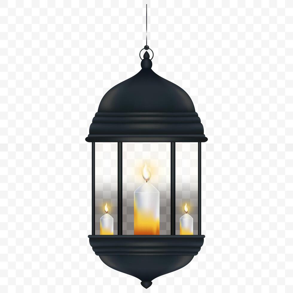 Islamic lantern with candle isolated,Black vintage luminous lantern Arabic shining lamps.vector 3D  lamp,Element design for Ramadan Kareem,Eid Mubarak,Eid al fitr,Eid adha vector