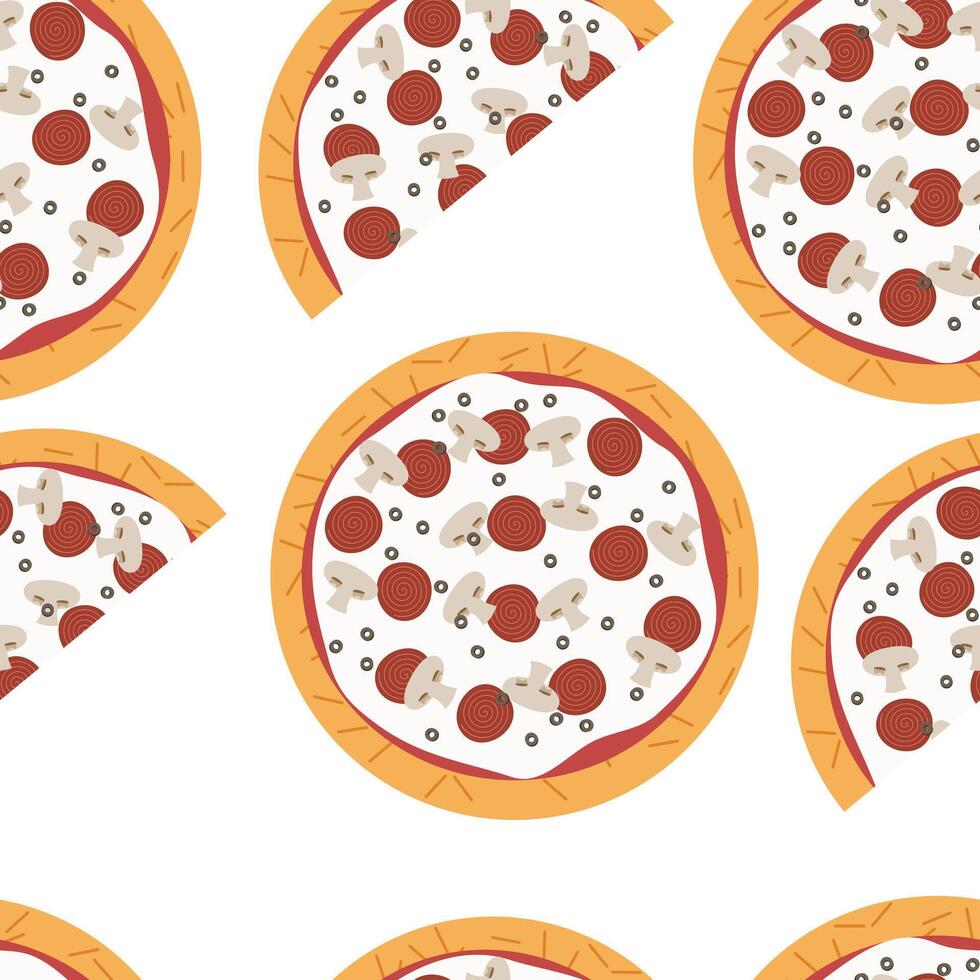 Delicous paparoni pizza seamless pattern, good for food wrapping or wallpaper vector