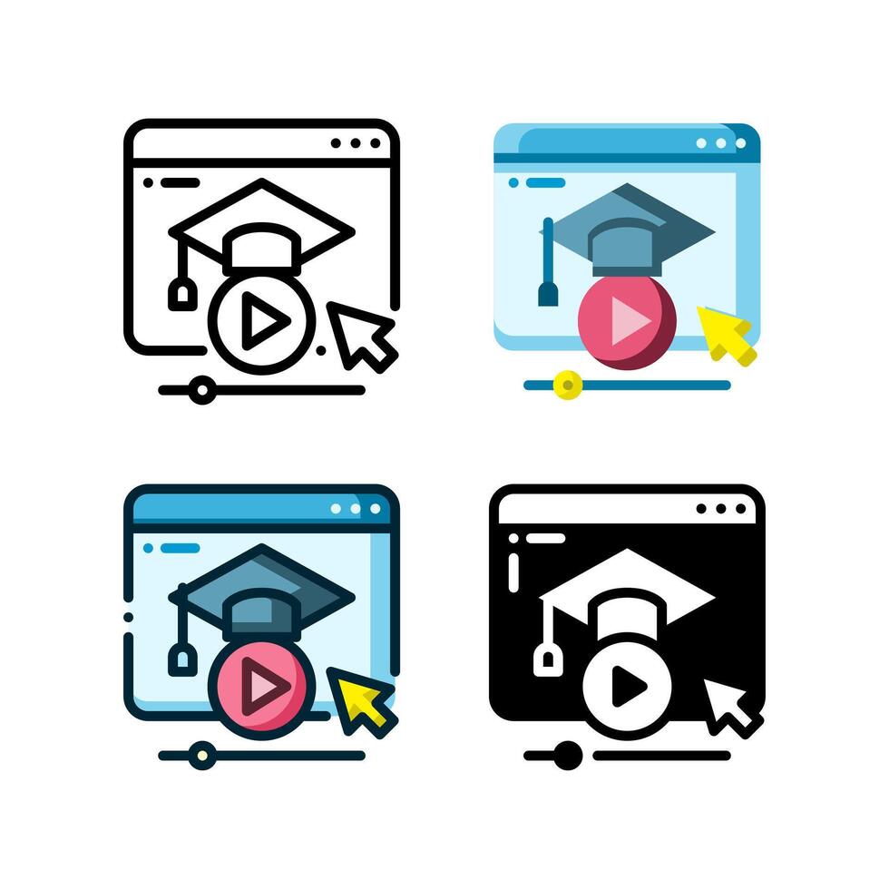 en línea aprendizaje icono representado por un sitio web página con un graduación gorra vector