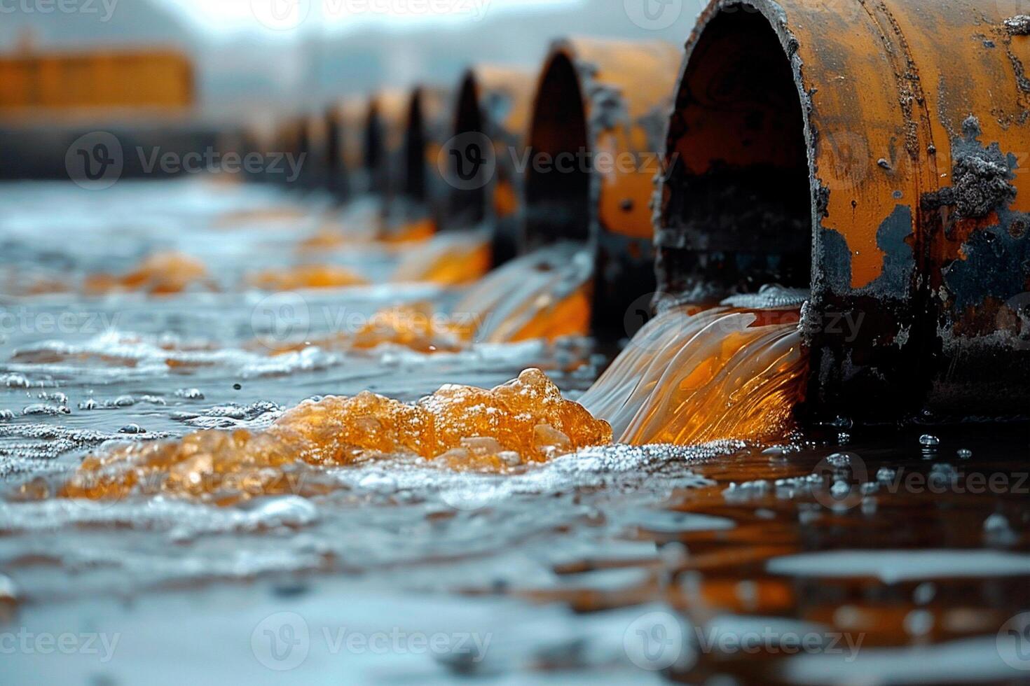 ai generado industrial residuos siendo objeto de dumping dentro un río, envenenamiento el agua fuente foto