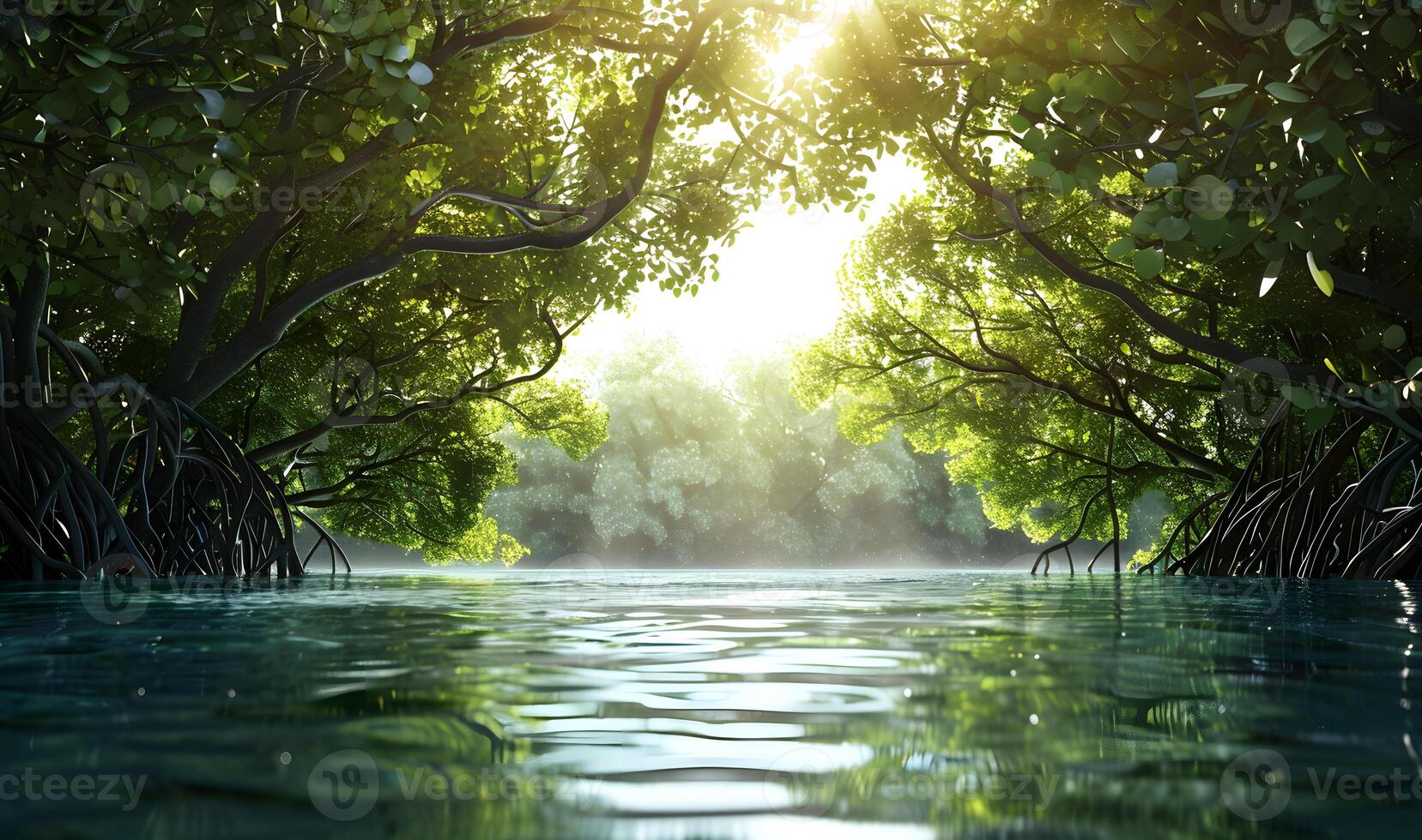 AI generated Mangrove forest background swamp forest background mangrove trees mangroves tree water forest background photo