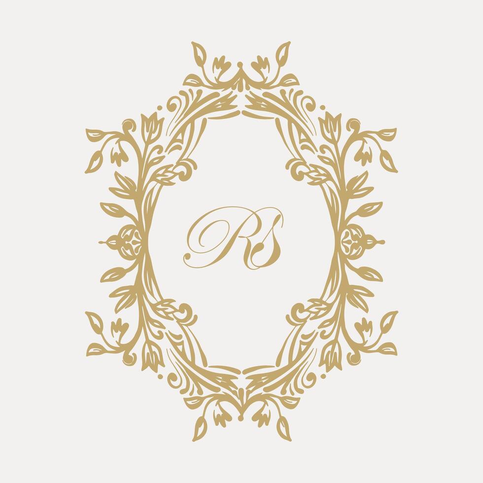 Wedding monogram design with RS inital. Monogram crest with intricate motif designs vector