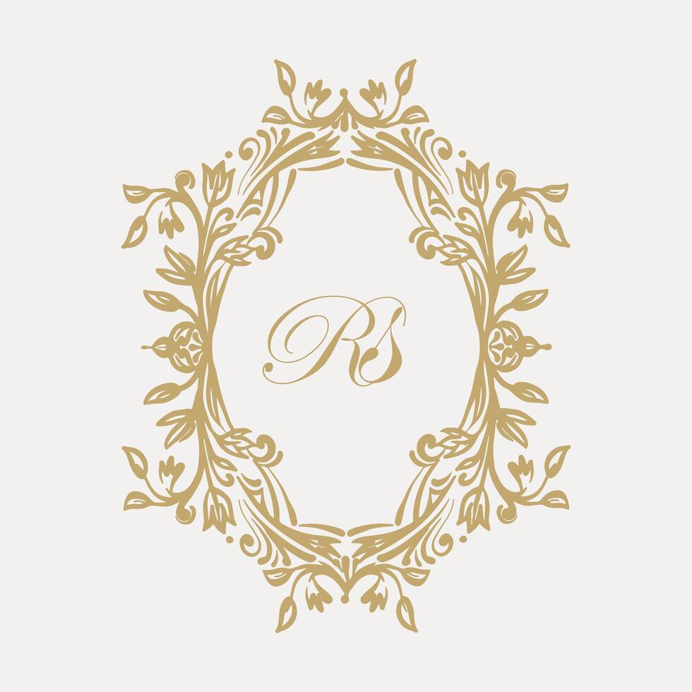 Wedding monogram design with RS inital. Monogram crest with intricate motif designs vector