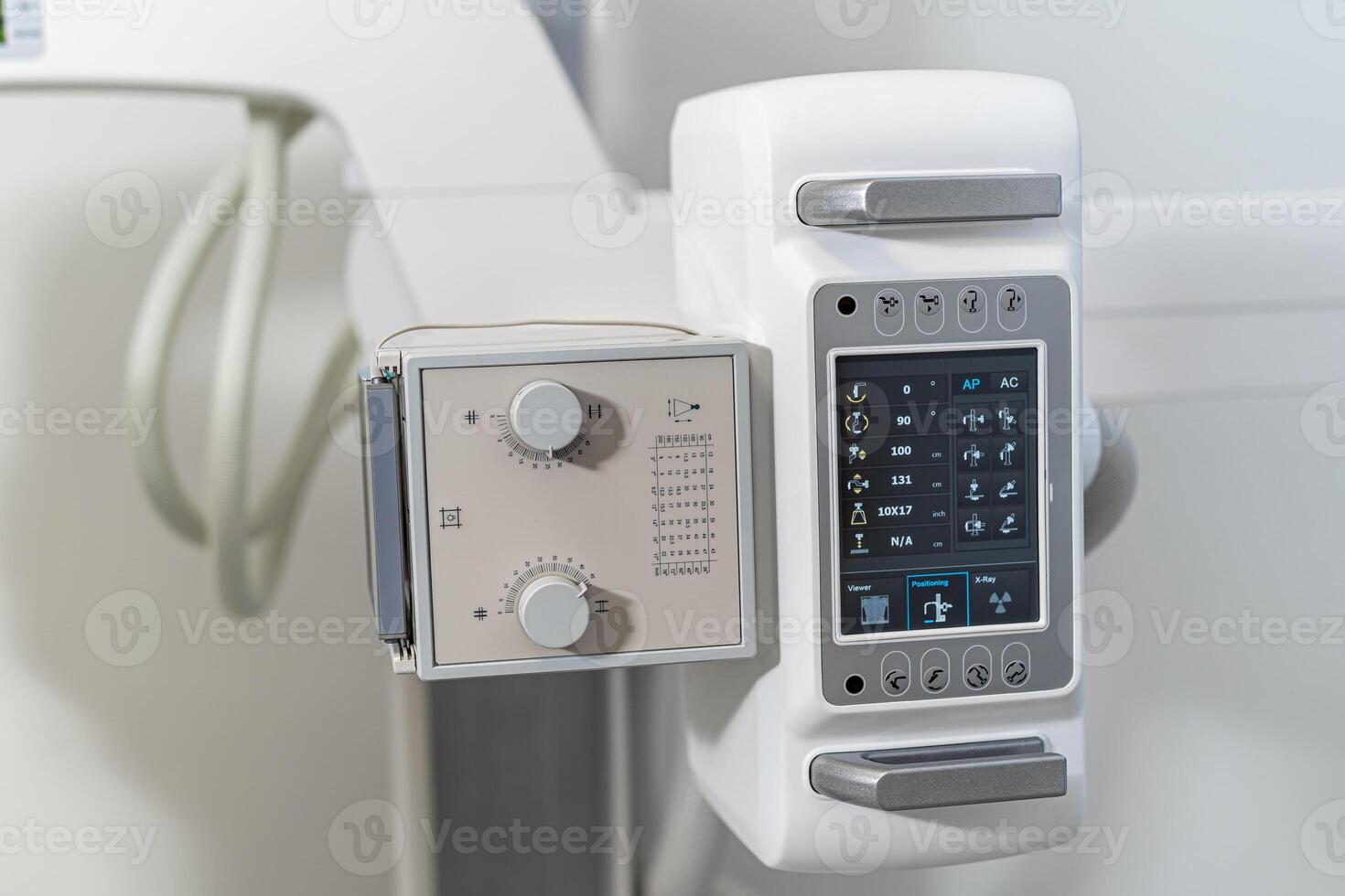 Medical ultrasound machine with linear probes in a hospital diagnostic room. Modern medical equipment, prevention medicine and healthcare concept. Close up photo