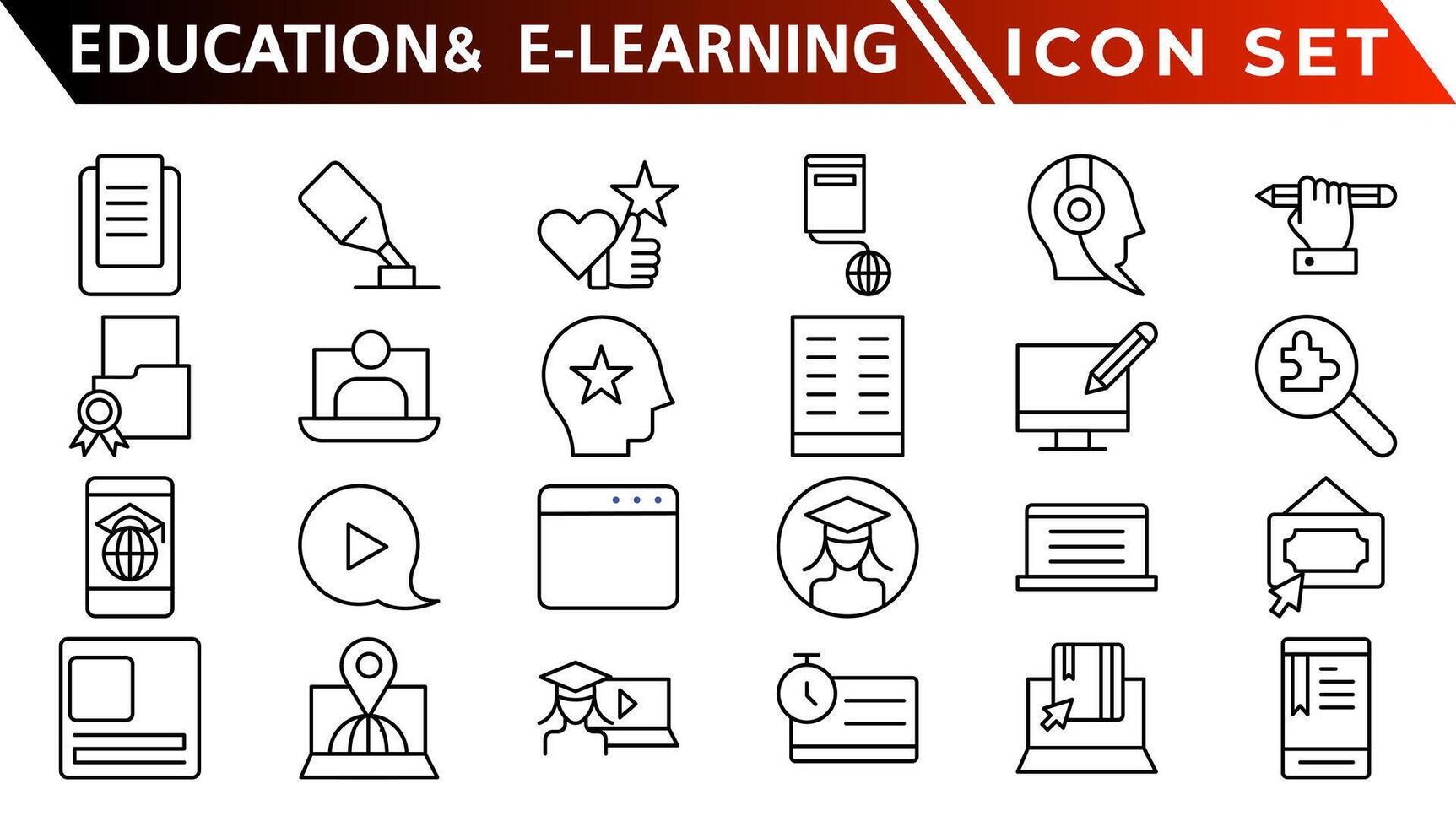 30Education and E-Learning web icons in line style. School, university, textbook, learning. Vector illustration