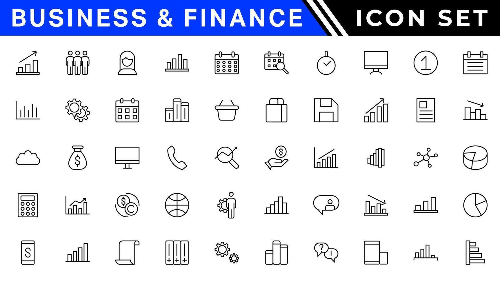 Business and Finance web icons in line style. Money, bank, contact, infographic. Icon collection. Vector illustration