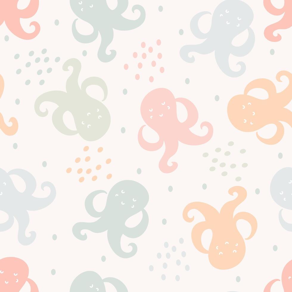 Octopus Ptiny Kids Pastel Baby Seamless Pattern vector