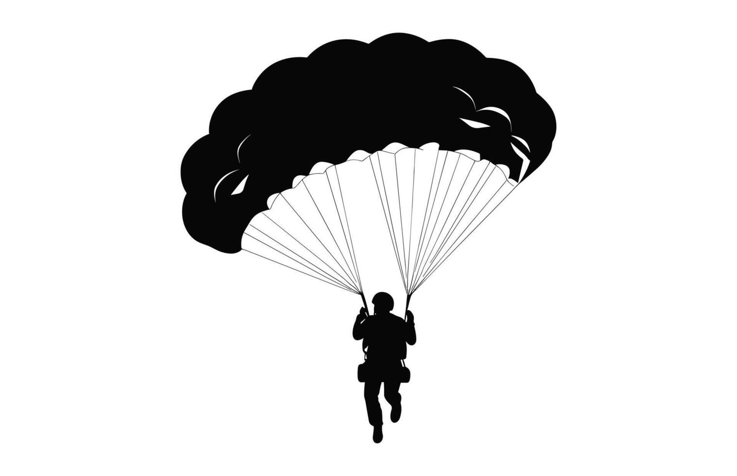 Ski parachute gliding silhouette vector, Paragliding Parachute black clipart isolated on a white backgroundlated on a white background vector