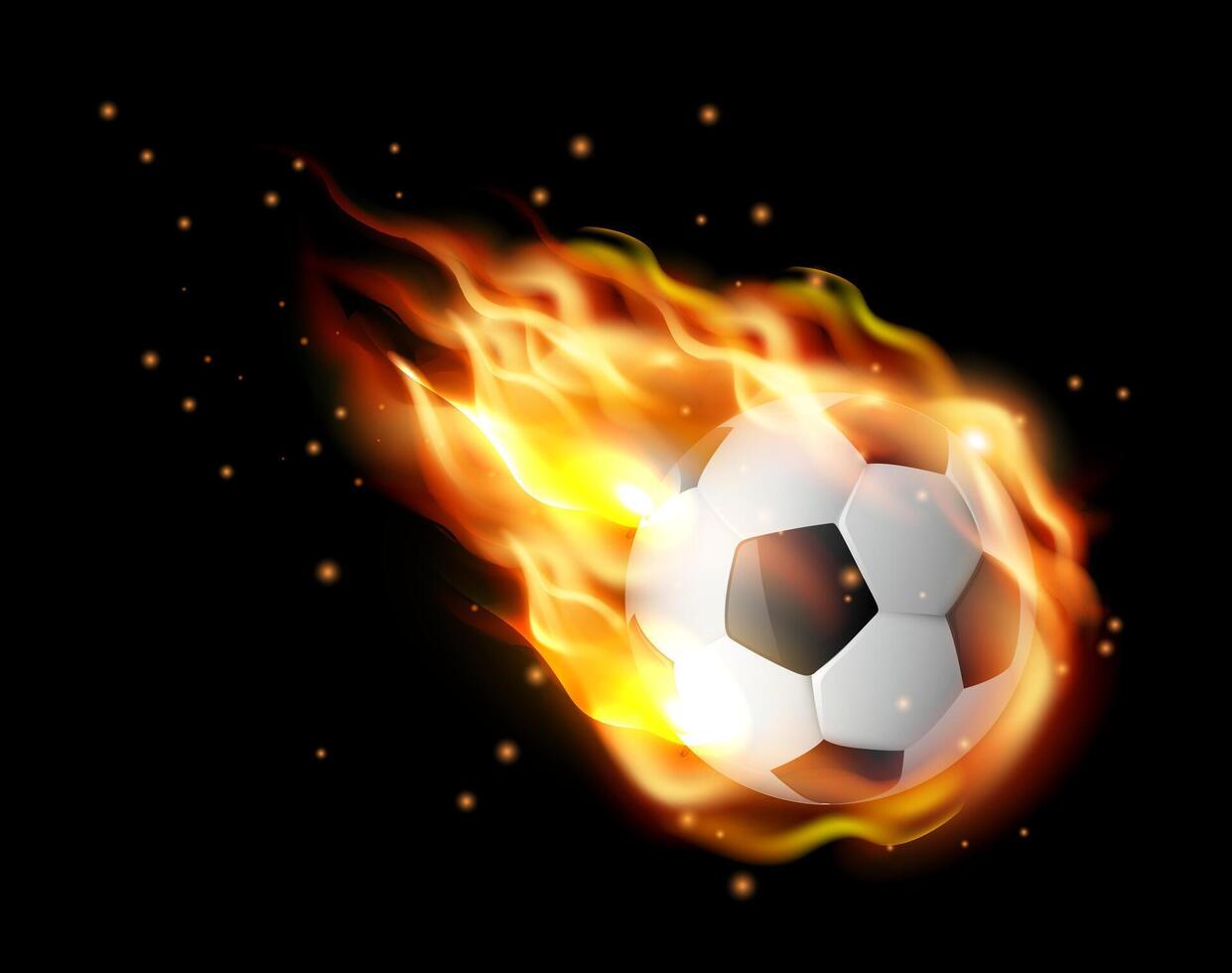 Football ball falling in flame blaze,soccer ball with fire tongues vector