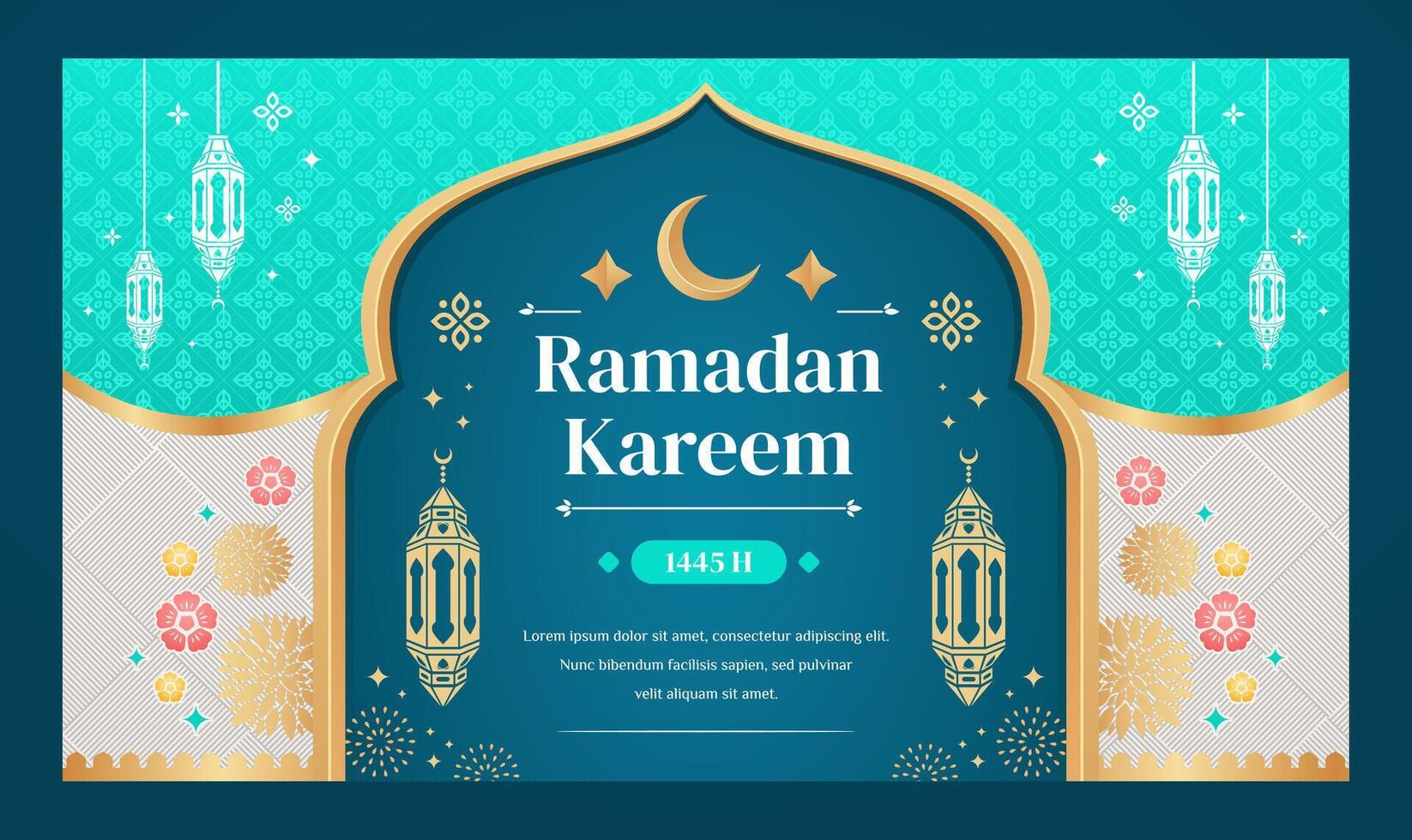 Ramadan kareem background and banner design template with turquoise color for ramadan celebration vector