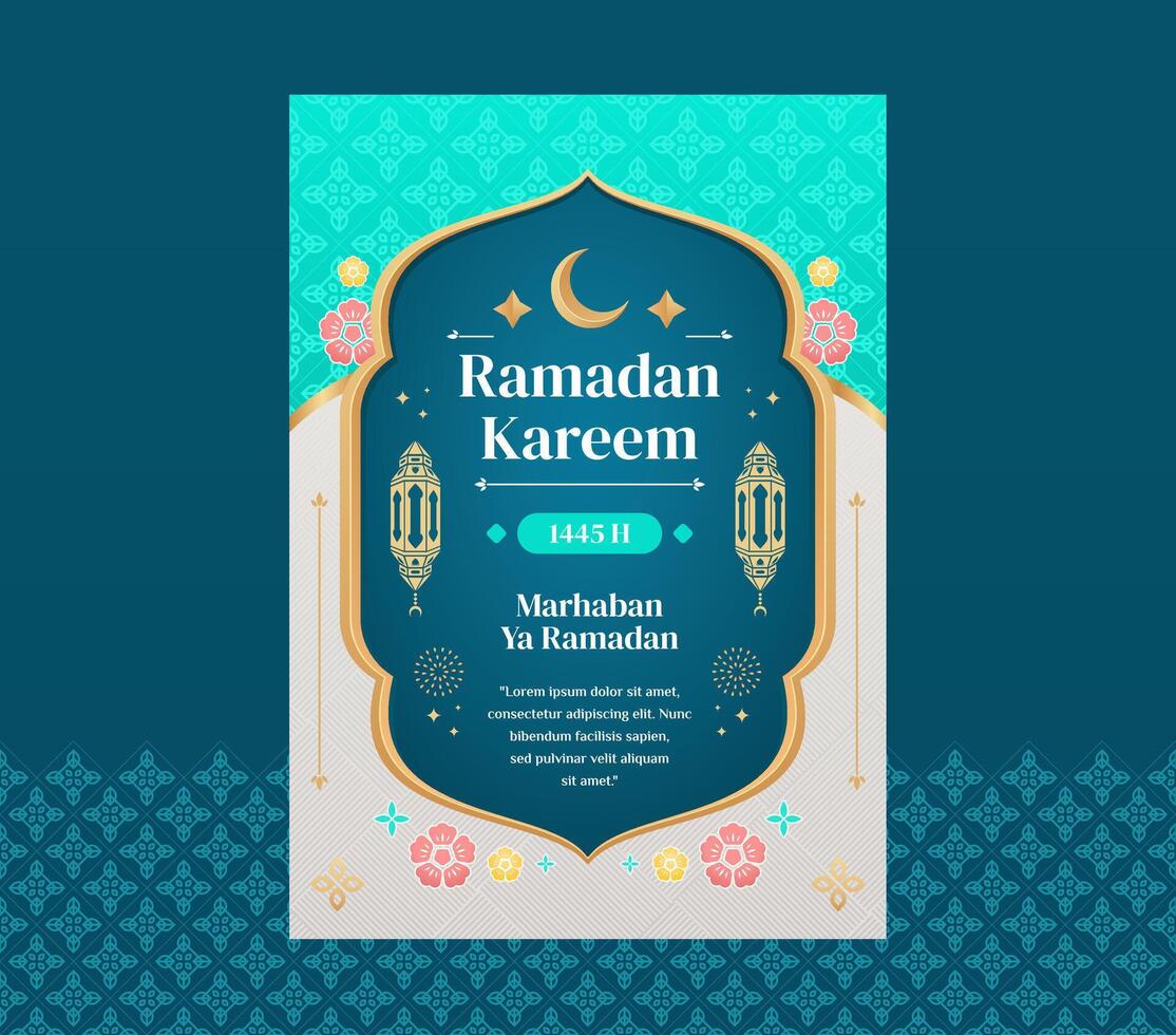 Ramadán kareem a4 póster saludo tarjeta diseño modelo con turquesa color para Ramadán celebracion vector