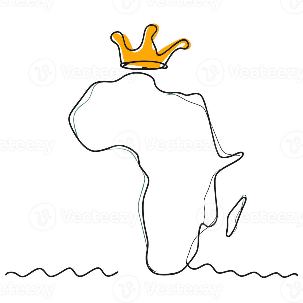 AI generated minimalist graphic line drawing of africa with a gold crown png