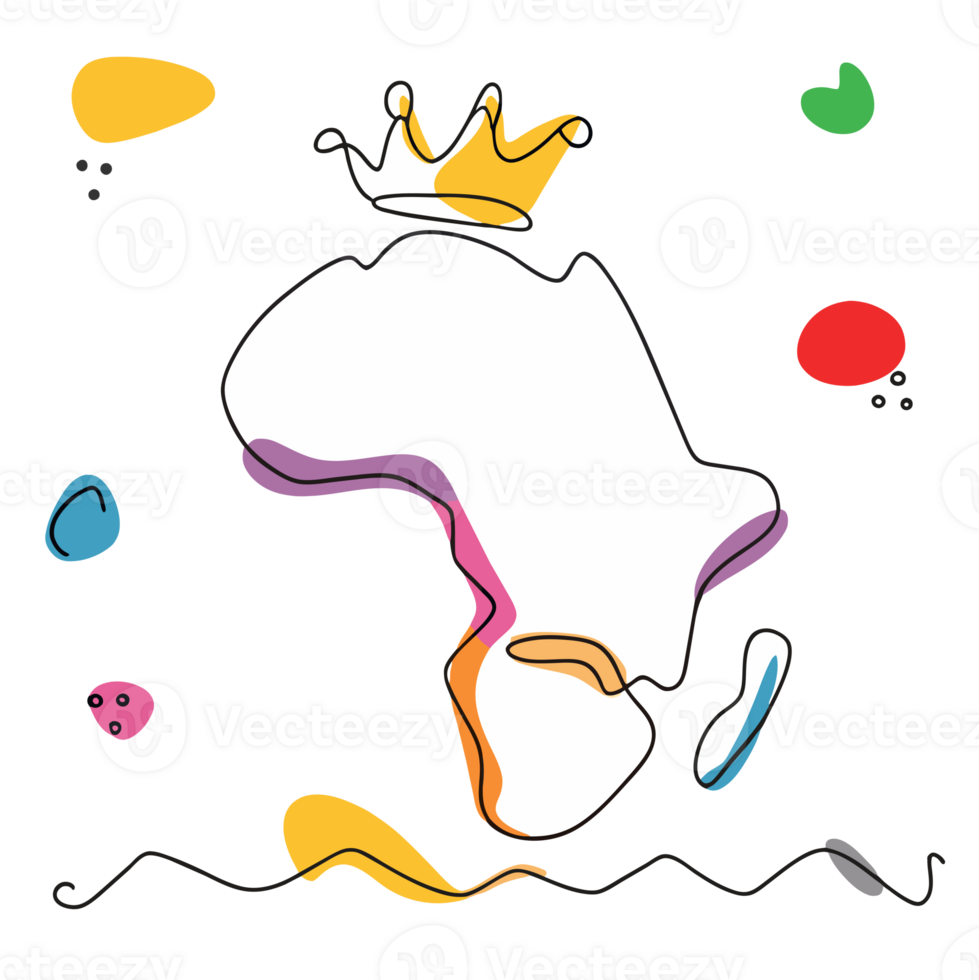 AI generated minimalist graphic line drawing of africa with a gold crown png