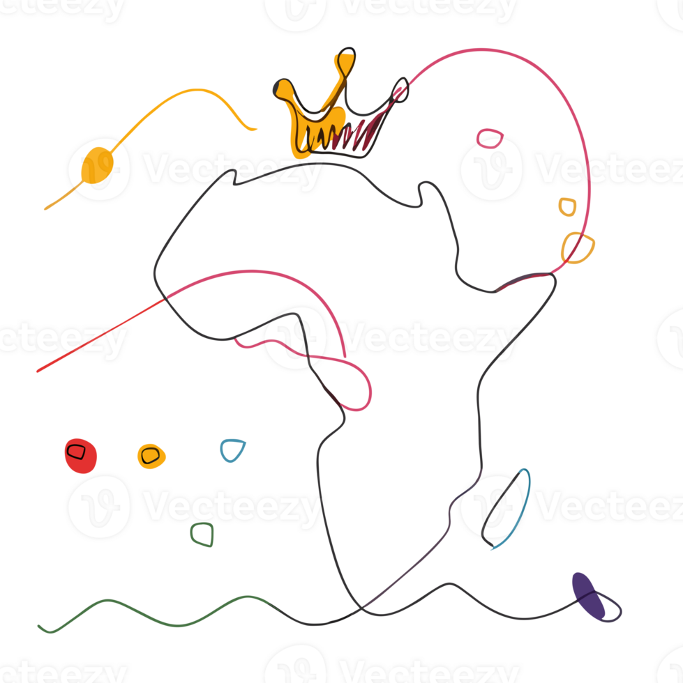 ai generado minimalista gráfico línea dibujo de África con un oro corona png