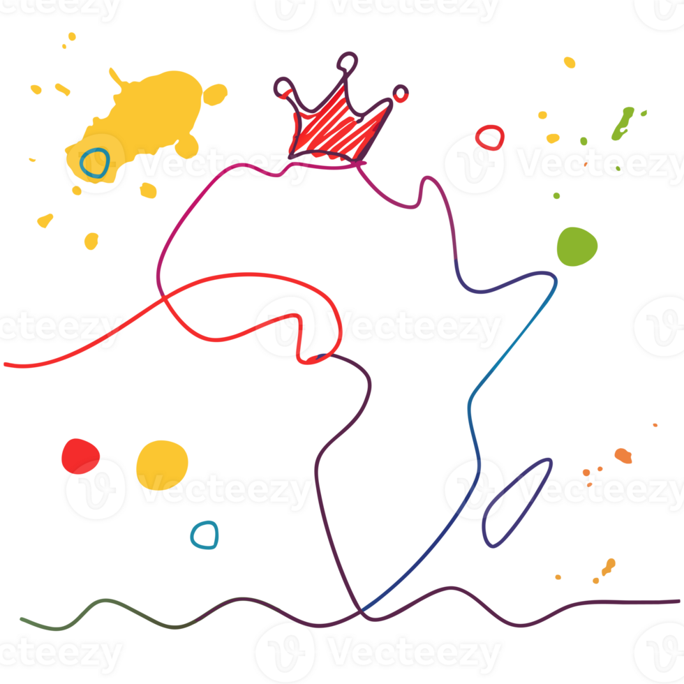ai generiert minimalistisch Grafik Linie Zeichnung von Afrika mit ein Gold Krone png