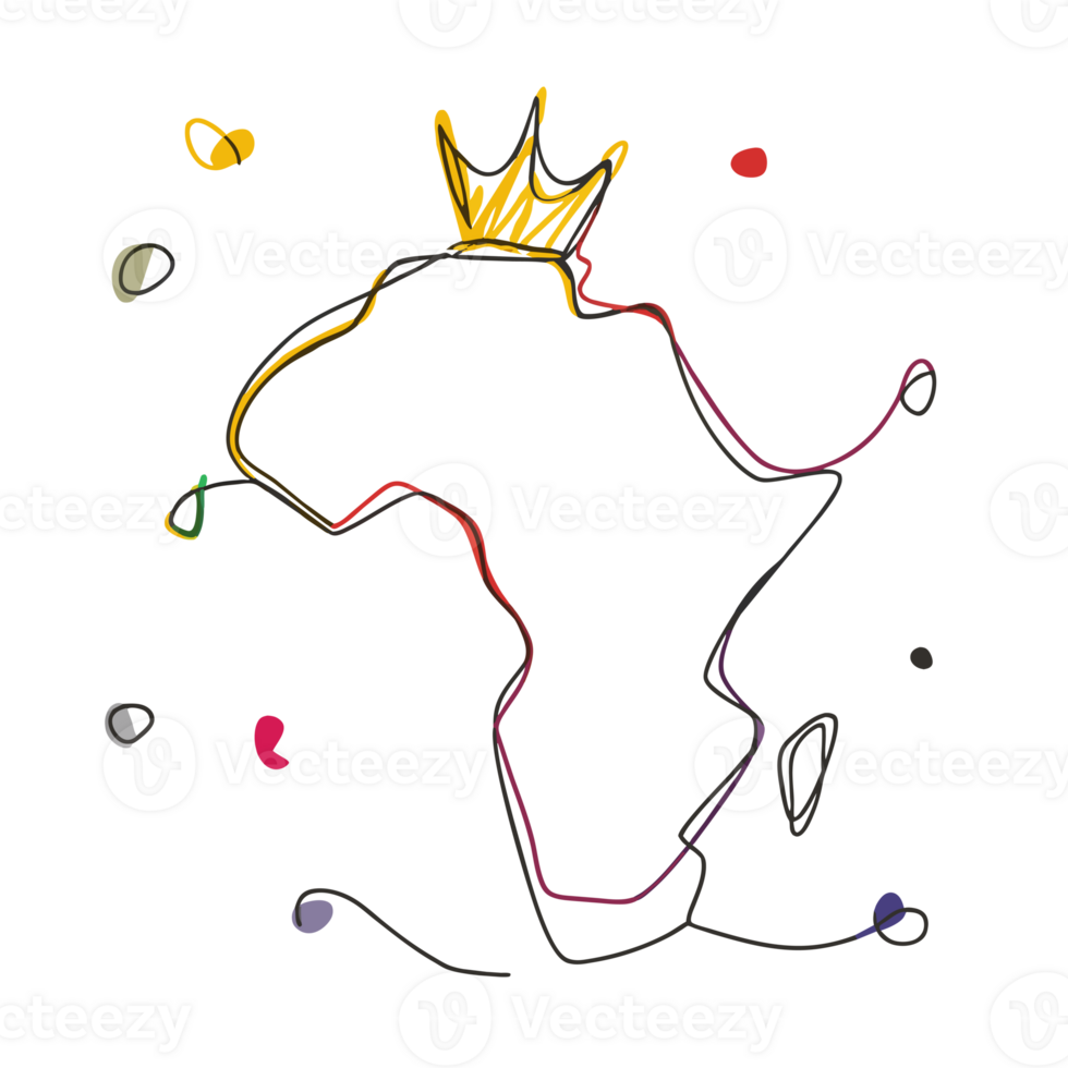 AI generated minimalist graphic line drawing of africa with a gold crown png