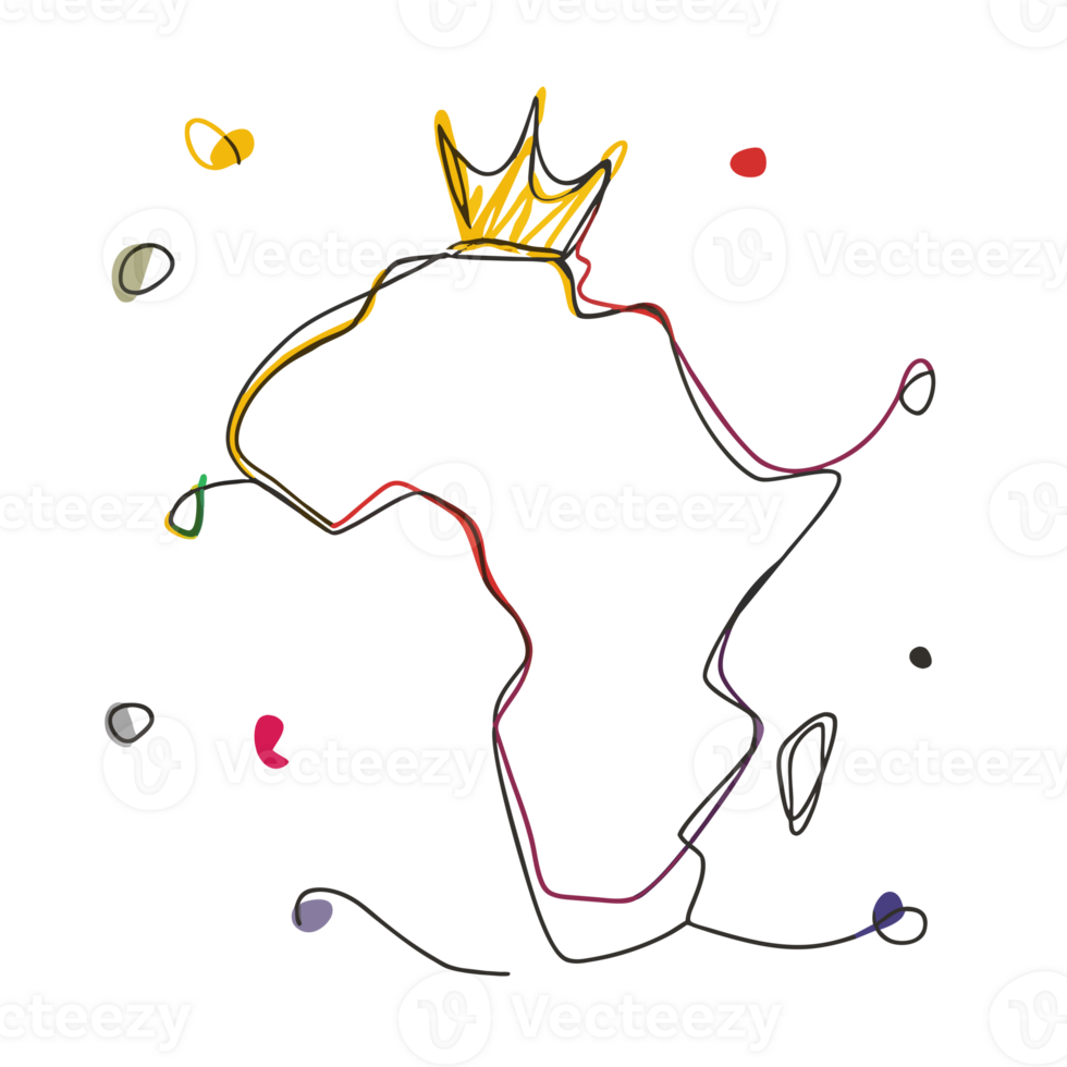 ai generado minimalista gráfico línea dibujo de África con un oro corona png