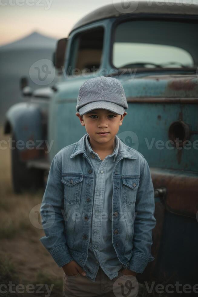 AI generated Boy in a hat wearing jeans photo