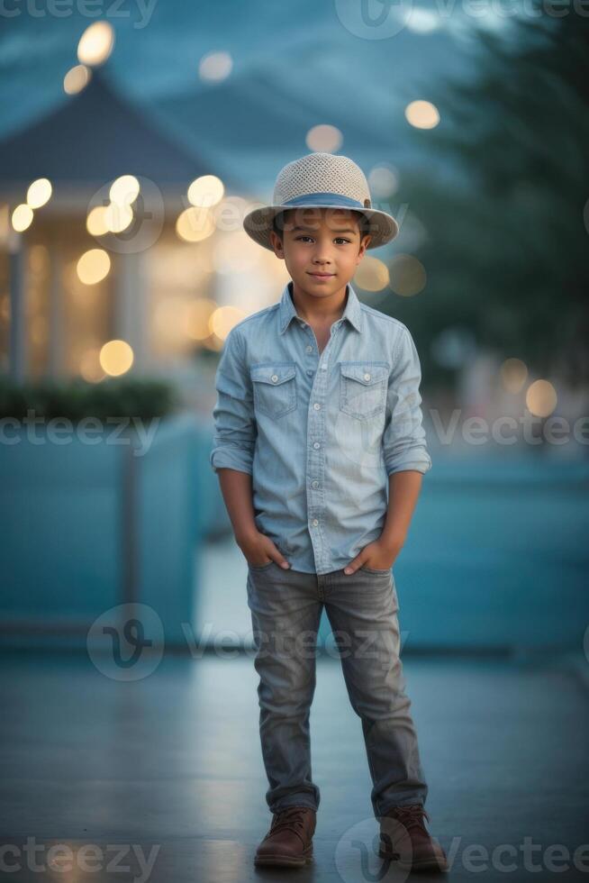 AI generated Boy in a hat wearing jeans photo