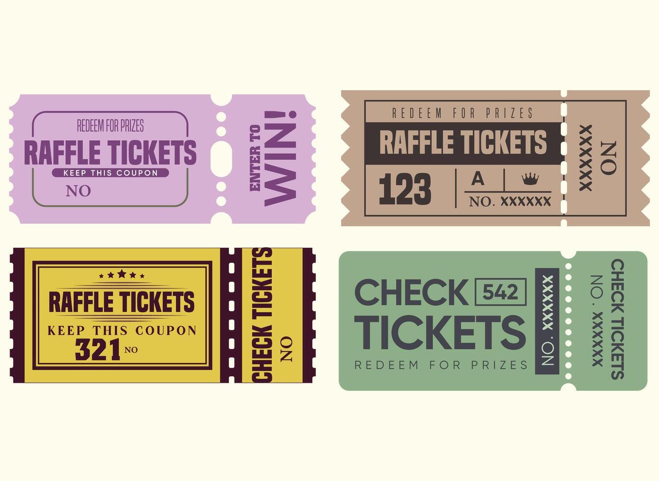 Ticket for cinema,movie,circus,theatere,film,festival,casino,club,music etc. Event admission, entrance pass set vector