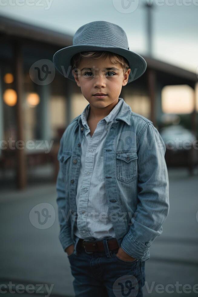 AI generated Boy in a hat wearing jeans photo