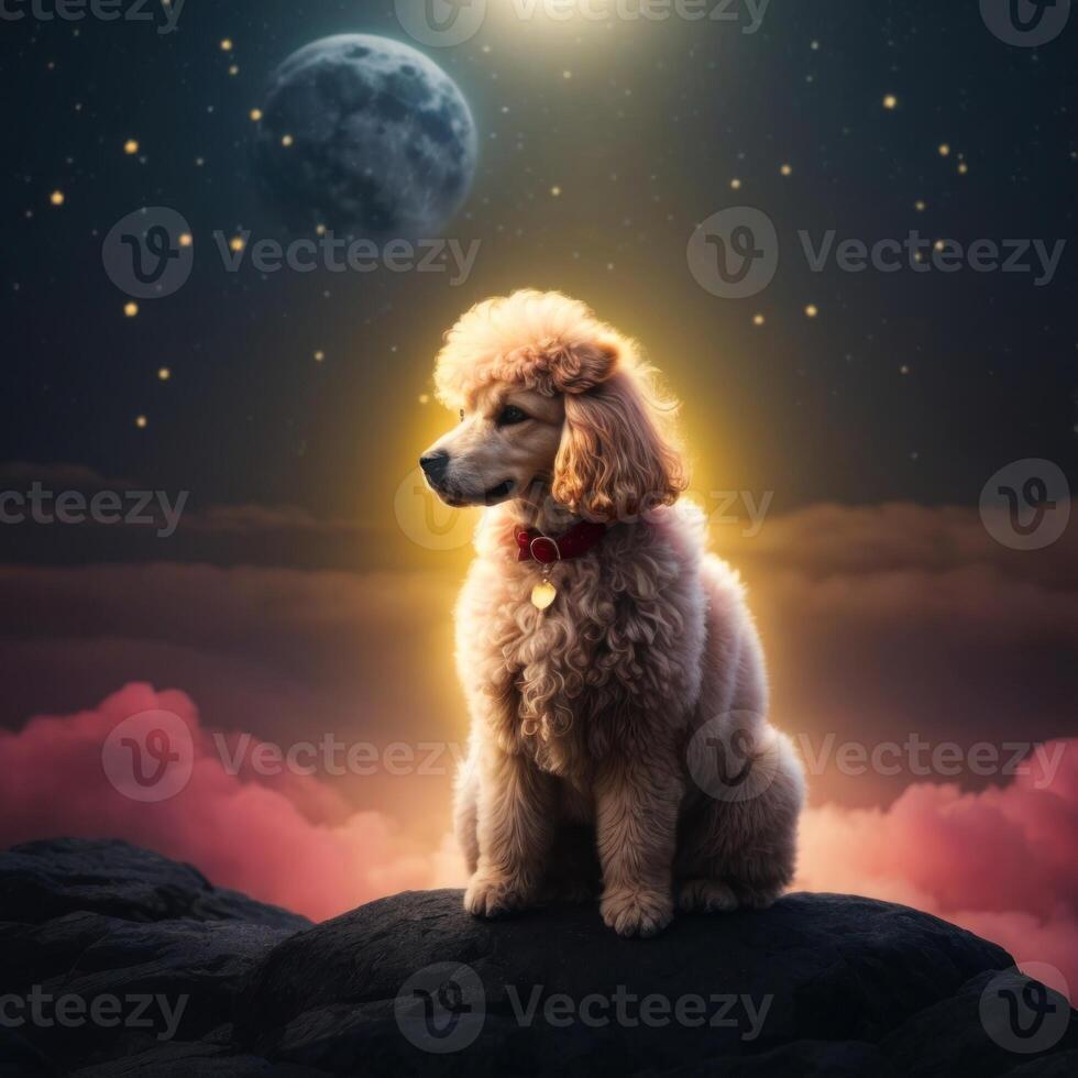 AI generated, Dreamy Poodle in Moonlight photo