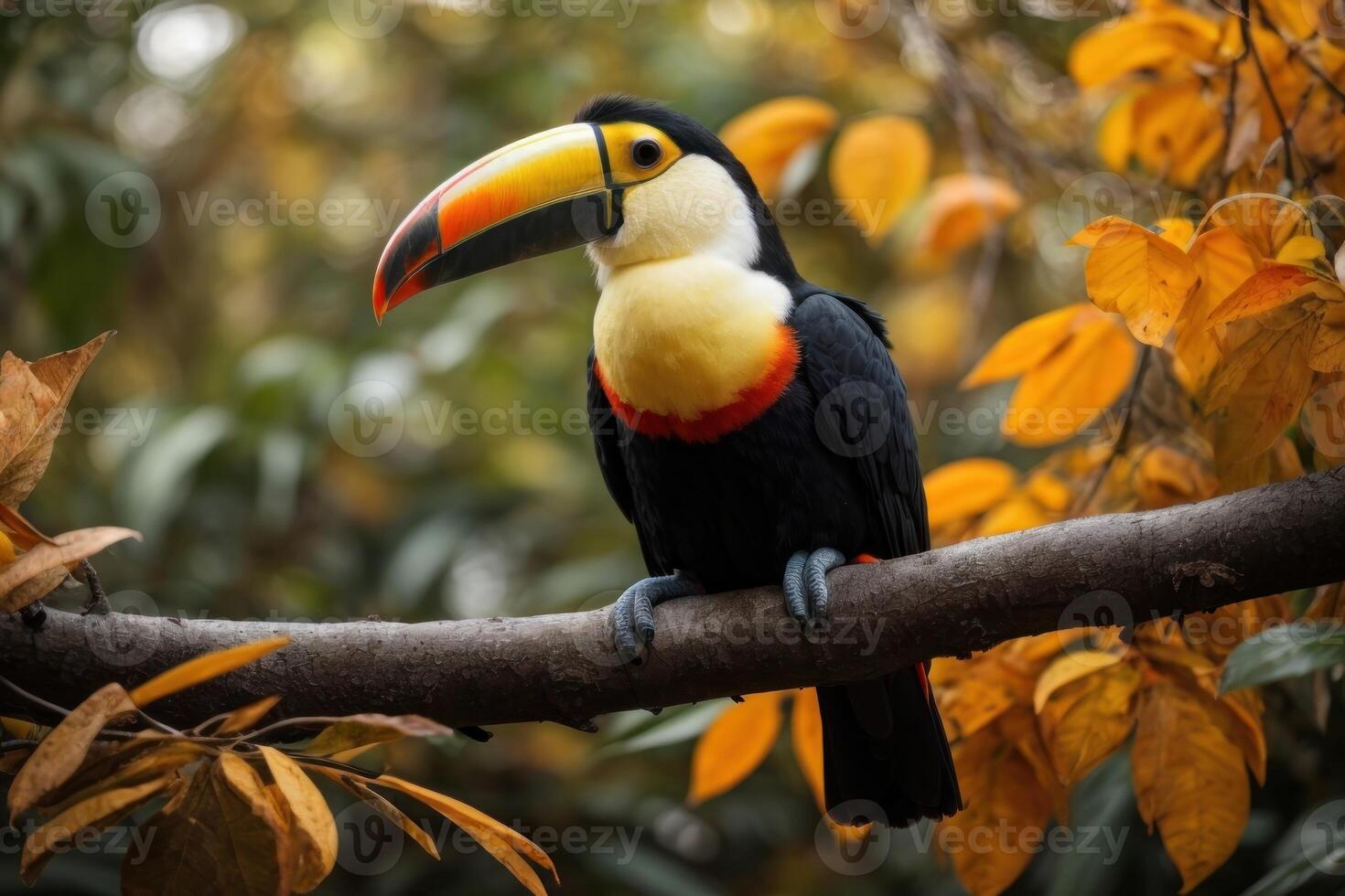 AI generated Toucan on Branch in Dark and Orange Tones photo