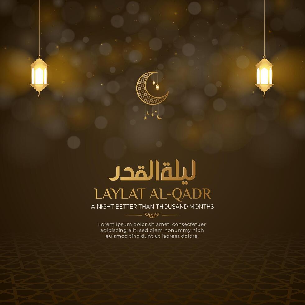 Laylat al Qadr, the night of power, Islamic greeting card social media post vector