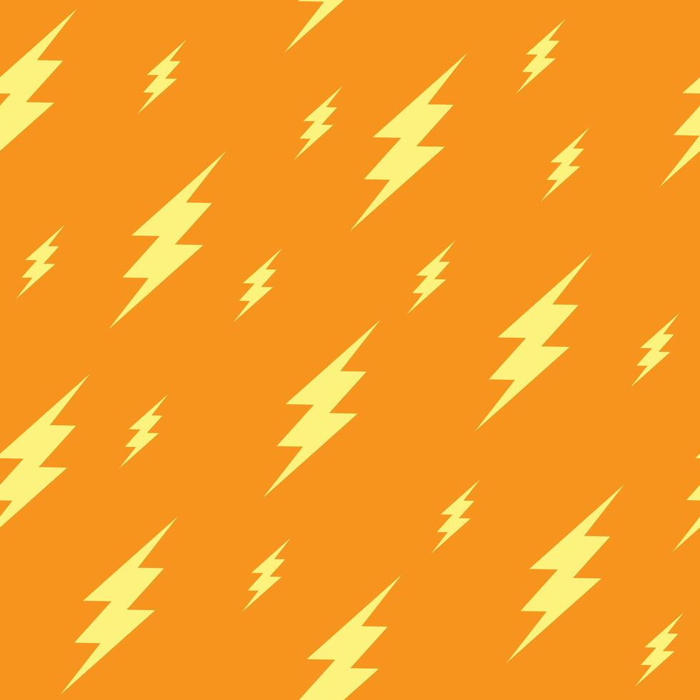 Lightnings seamless pattern, yellow thunderstorm on orange background.rbolt on orange background. vector
