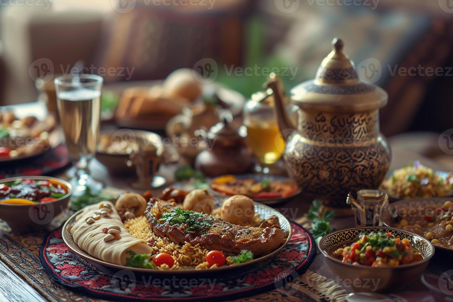 AI generated Traditional Iftar Meal Setup photo