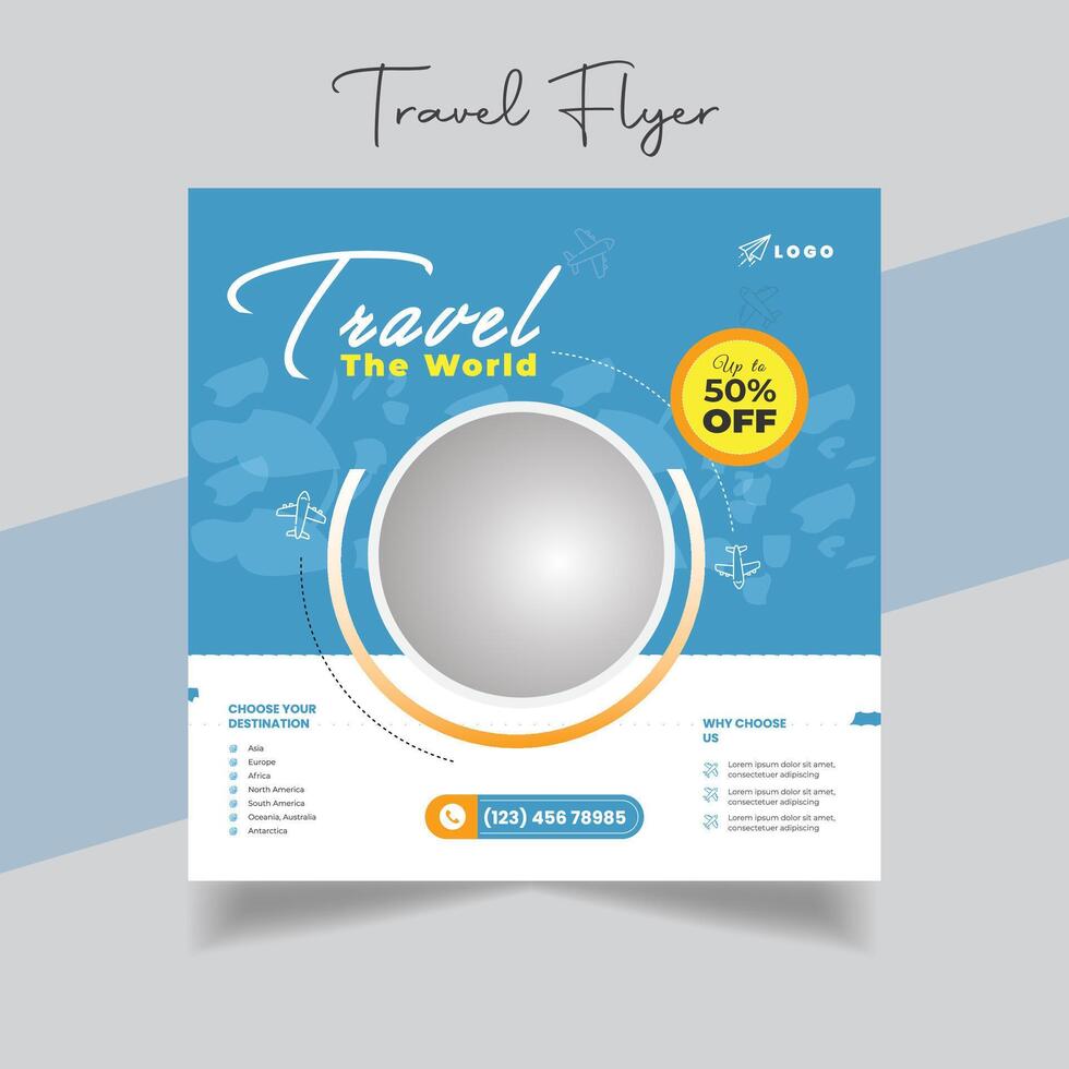 Tragvel the world Travel and tourism  post design vector