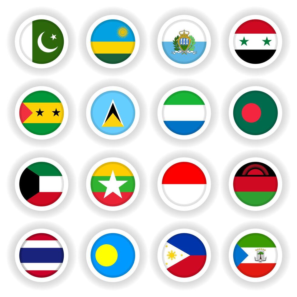 país banderas en redondo botón vector